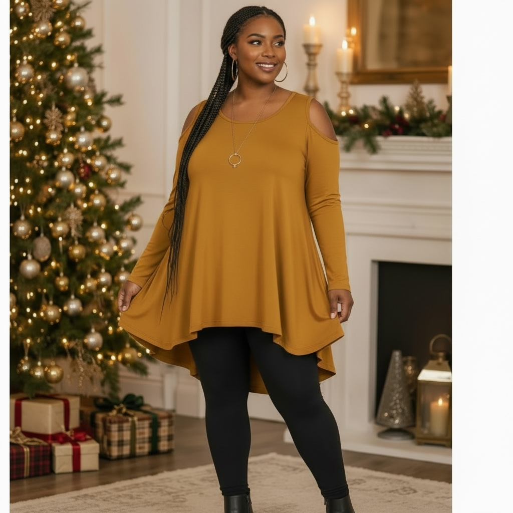 Azules long sleeve cold shoulder tunic