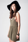 Kaki Romper With Bare Shoulders